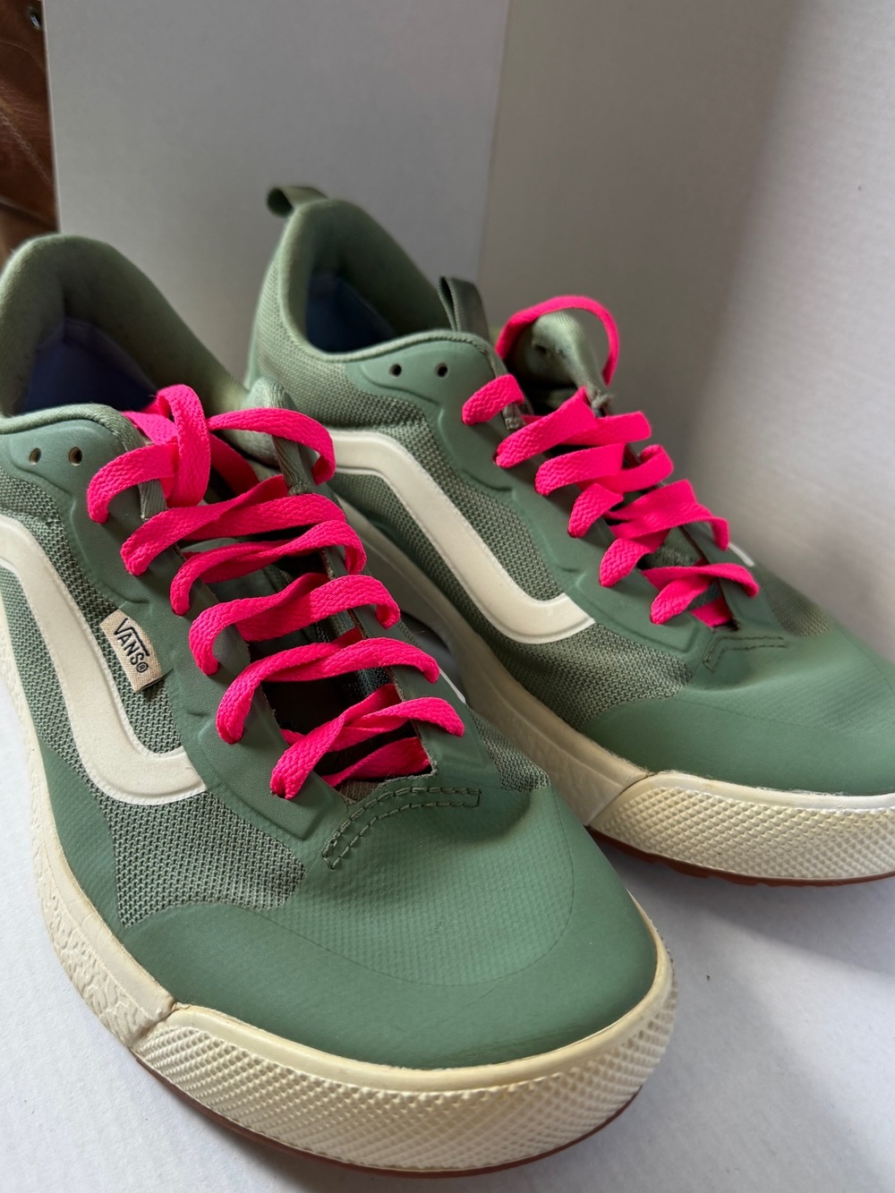 Vans Ultrarange Mint Green Sneakers with Neon Pink Laces